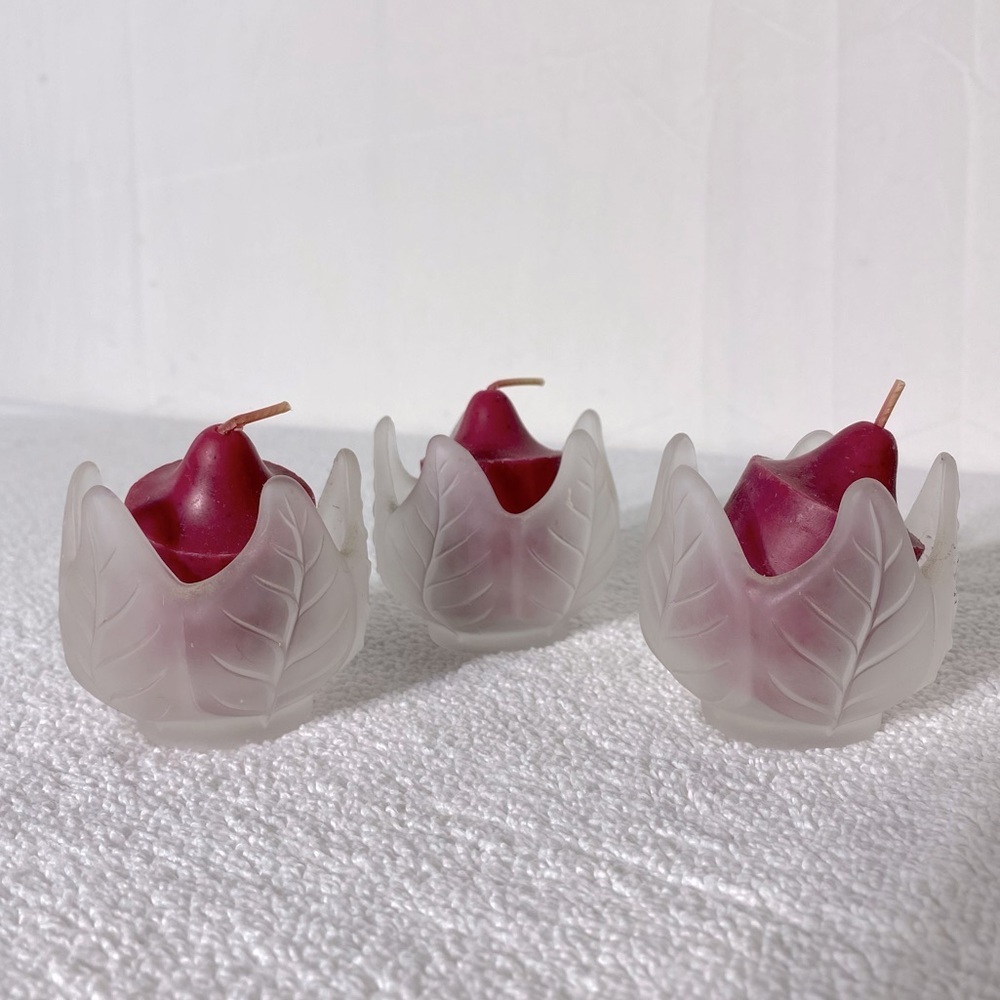 Vintage Party Lite Frosted Glass Candle Holders x3